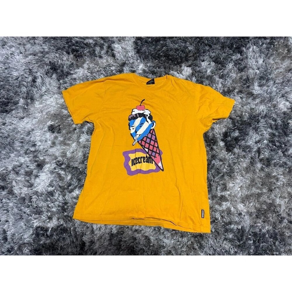 Size L Icecream Graphic Tee Mens Yellow Excellent Cone Man Streetwear Shirt